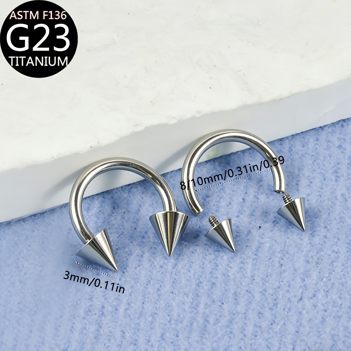 2pcs Minimalist G23 Titanium Horseshoe Piercing Ring Set